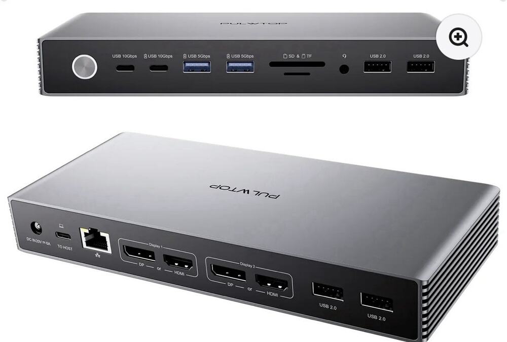 PULWTOP 17-in-1 Dual Display USB-C Docking Station with 120W Power Adapter